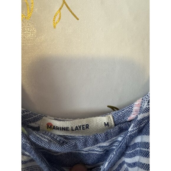 Marine Layer Dress Size Medium Striped Midi Knee Length Blue Pink Cotton 024 - Picture 5 of 5